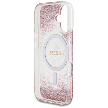Coque MagSafe pour Apple iPhone 16, Guess, Resin Bottom Glitter, Rose