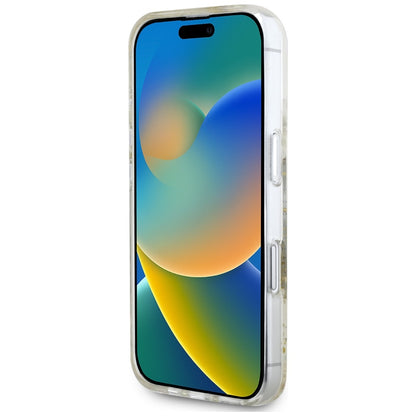 MagSafe Hülle für Apple iPhone 16, Guess, Resin Flowers and Glitter, Beige