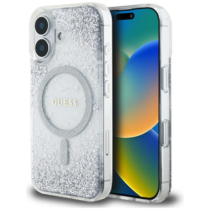 Coque MagSafe pour Apple iPhone 16, Guess, Resin Gradient Glitter, Argentée