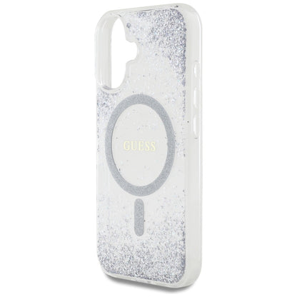 Coque MagSafe pour Apple iPhone 16, Guess, Resin Gradient Glitter, Argentée