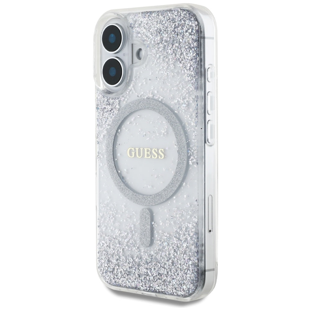 Coque MagSafe pour Apple iPhone 16, Guess, Resin Gradient Glitter, Argentée