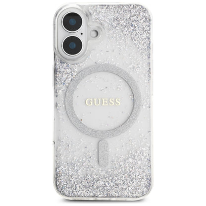 Coque MagSafe pour Apple iPhone 16, Guess, Resin Gradient Glitter, Argentée