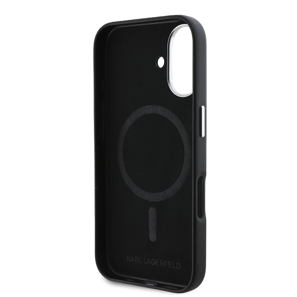 Custodia MagSafe per Apple iPhone 16, Karl Lagerfeld, FW Metal Plate, Nera