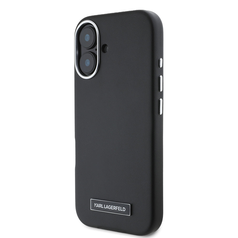 Custodia MagSafe per Apple iPhone 16, Karl Lagerfeld, FW Metal Plate, Nera