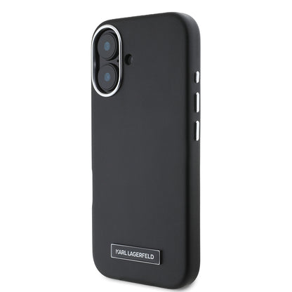 Custodia MagSafe per Apple iPhone 16, Karl Lagerfeld, FW Metal Plate, Nera