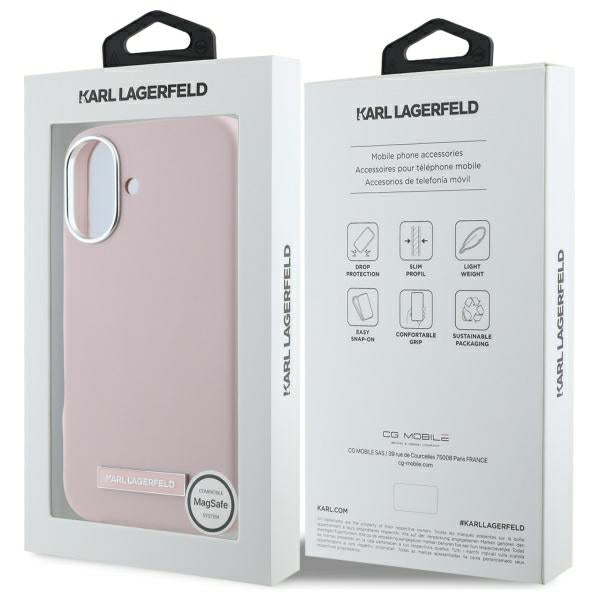 Custodia MagSafe per Apple iPhone 16, Karl Lagerfeld, FW Metal Plate, Rosa
