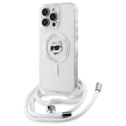Custodia MagSafe per Apple iPhone 16, Karl Lagerfeld, IML Crossbody Choupette's Head con Tracolla, Trasparente
