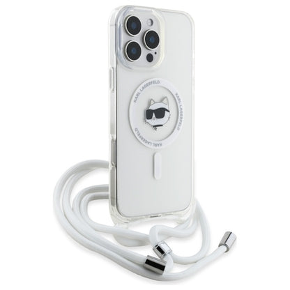 Custodia MagSafe per Apple iPhone 16, Karl Lagerfeld, IML Crossbody Choupette's Head con Tracolla, Trasparente