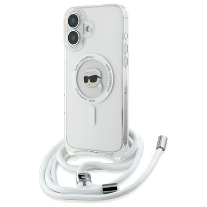 Custodia MagSafe per Apple iPhone 16, Karl Lagerfeld, IML Crossbody Karl's Head, Trasparente