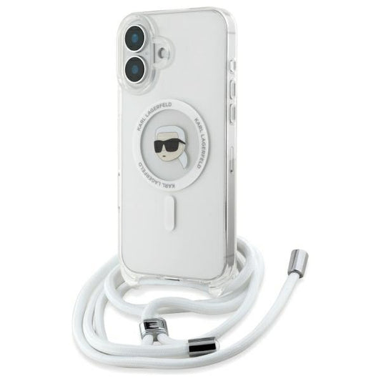 Custodia MagSafe per Apple iPhone 16, Karl Lagerfeld, IML Crossbody Karl's Head, Trasparente