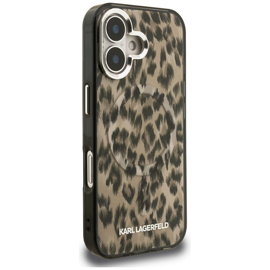 Custodia MagSafe per Apple iPhone 16, Karl Lagerfeld, IML Leopard Pattern, Marrone