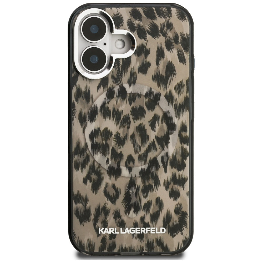 Custodia MagSafe per Apple iPhone 16, Karl Lagerfeld, IML Leopard Pattern, Marrone