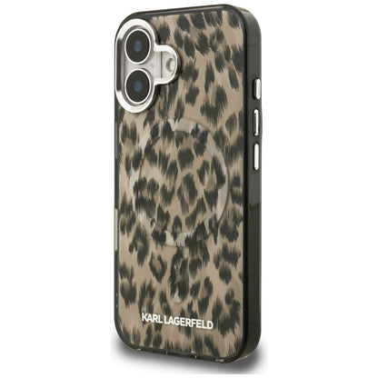 Custodia MagSafe per Apple iPhone 16, Karl Lagerfeld, IML Leopard Pattern, Marrone