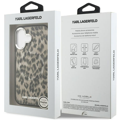 Custodia MagSafe per Apple iPhone 16, Karl Lagerfeld, IML Leopard Pattern, Marrone