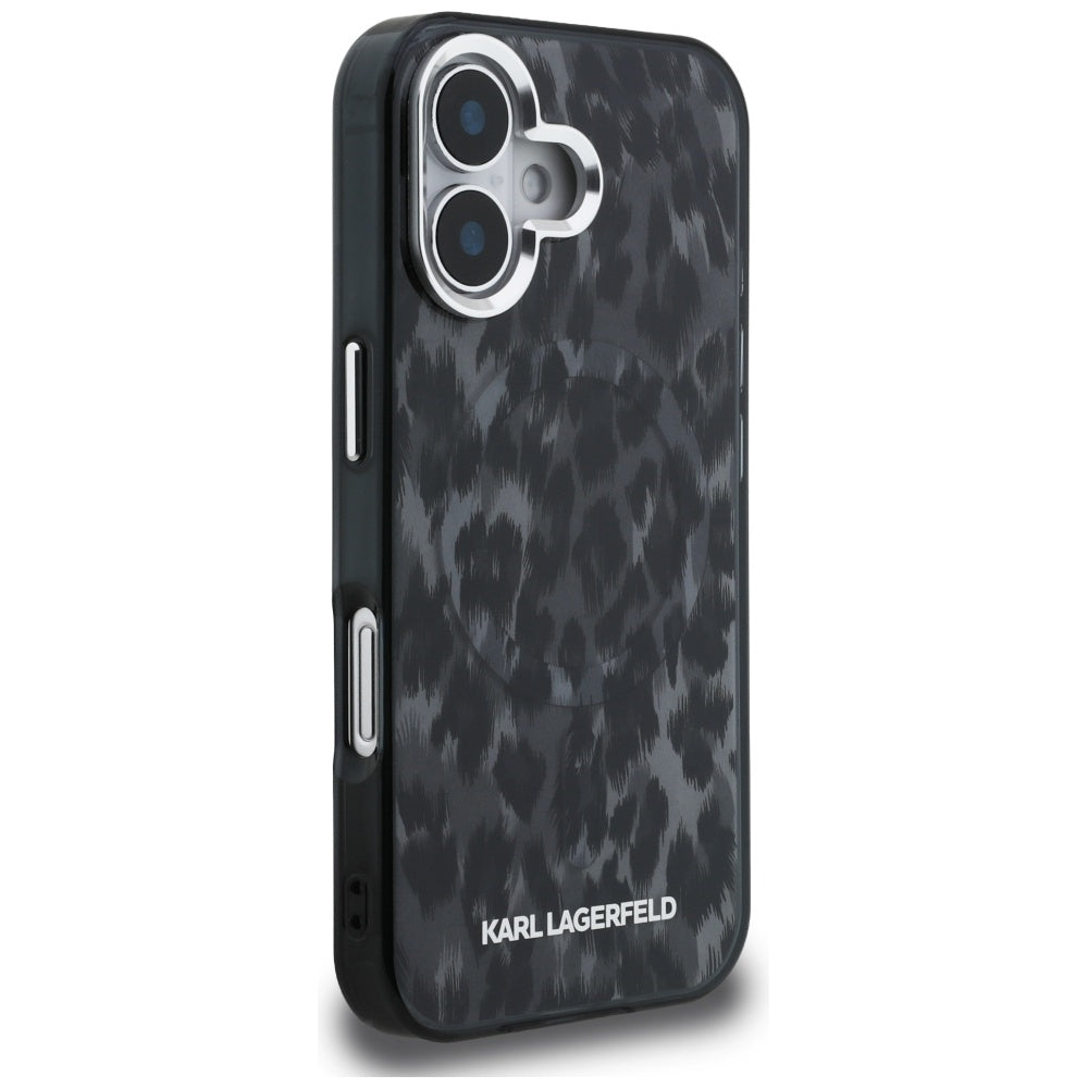 Custodia MagSafe per Apple iPhone 16, Karl Lagerfeld, IML Leopard Pattern, Nera