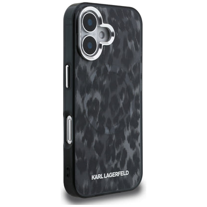 Custodia MagSafe per Apple iPhone 16, Karl Lagerfeld, IML Leopard Pattern, Nera
