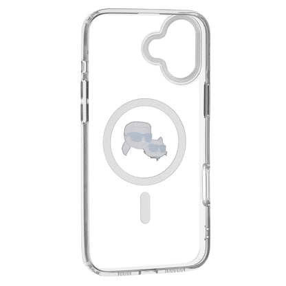 Coque MagSafe pour Apple iPhone 16, Karl Lagerfeld, IML Métal Karl & Choupette's Heads, Blanche