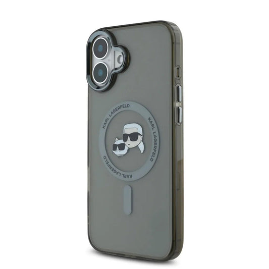 Custodia MagSafe per Apple iPhone 16, Karl Lagerfeld, IML Metal Karl & Choupette's Heads, Nera