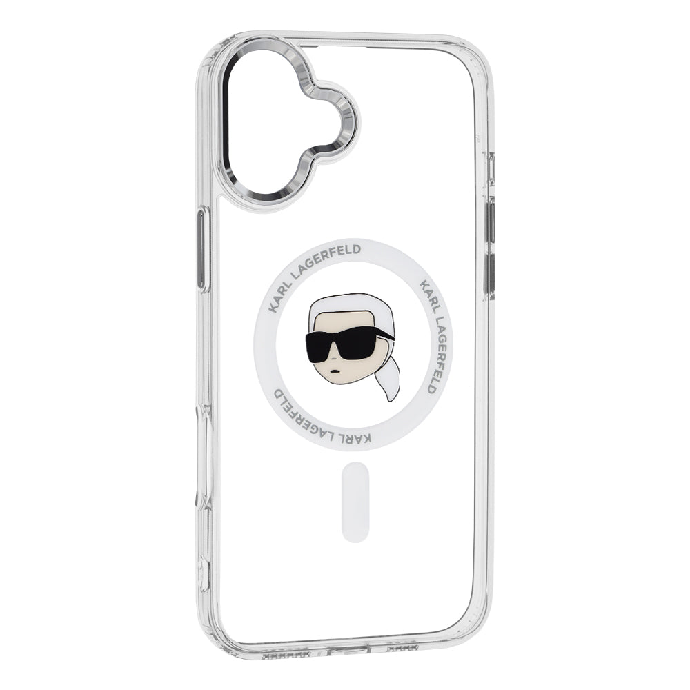 MagSafe Case for Apple iPhone 16, Karl Lagerfeld, IML Metal Karl's Head, White