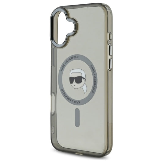 Étui MagSafe pour Apple iPhone 16, Karl Lagerfeld, IML Metal Karl's Head, Noir