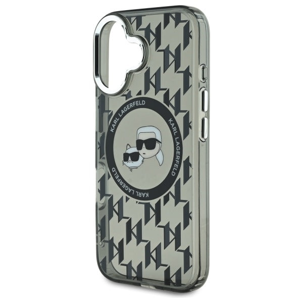 MagSafe Hülle für Apple iPhone 16, Karl Lagerfeld, IML Monogramm Karl & Choupette's Köpfe, Schwarz