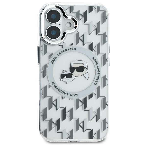 Custodia MagSafe per Apple iPhone 16, Karl Lagerfeld, IML Monogramma Karl & Choupette's Heads, Trasparente