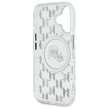 Custodia MagSafe per Apple iPhone 16, Karl Lagerfeld, IML Monogramma Karl & Choupette's Heads, Trasparente