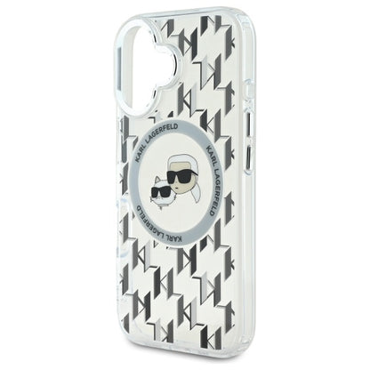 Custodia MagSafe per Apple iPhone 16, Karl Lagerfeld, IML Monogramma Karl & Choupette's Heads, Trasparente