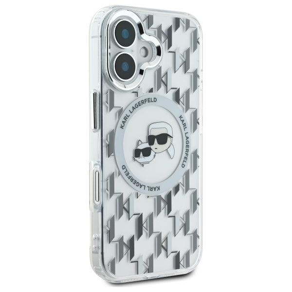 Custodia MagSafe per Apple iPhone 16, Karl Lagerfeld, IML Monogramma Karl & Choupette's Heads, Trasparente