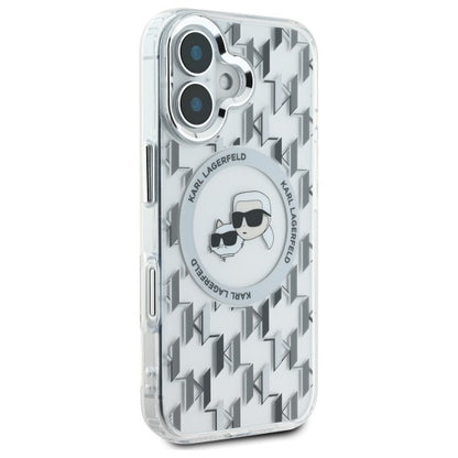 Custodia MagSafe per Apple iPhone 16, Karl Lagerfeld, IML Monogramma Karl & Choupette's Heads, Trasparente