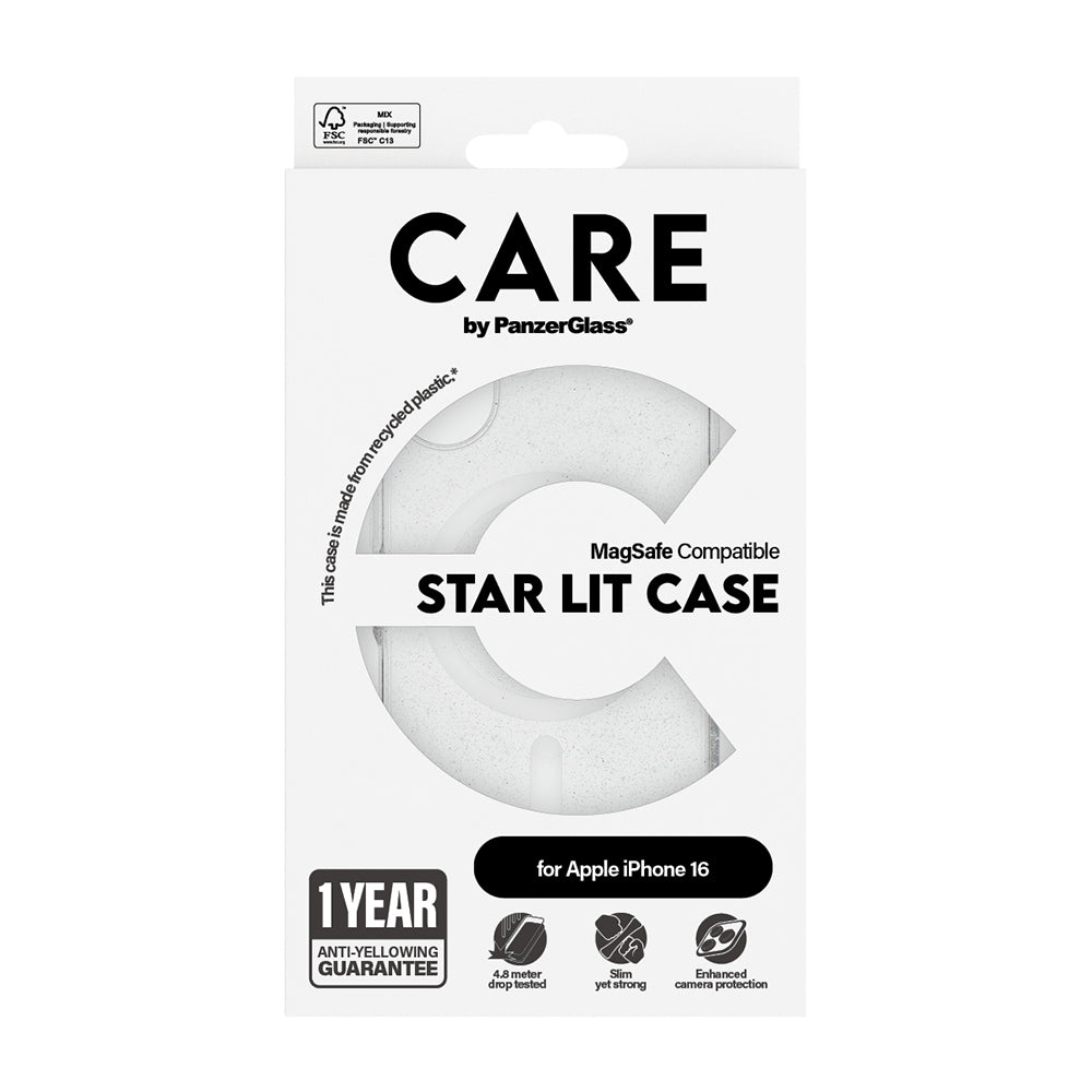 Custodia MagSafe per Apple iPhone 16, PanzerGlass, Care Urban Combat Star Lit, Trasparente Bianca