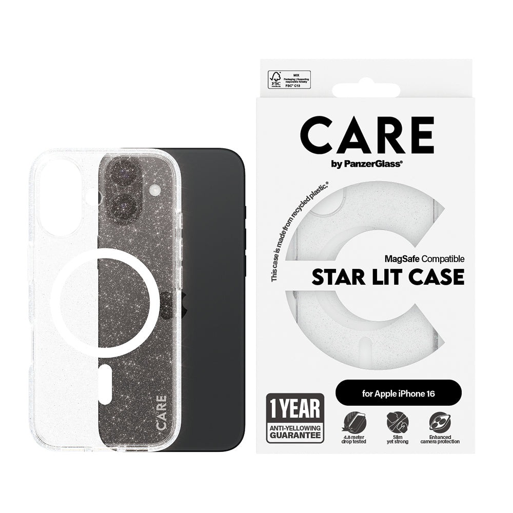 Custodia MagSafe per Apple iPhone 16, PanzerGlass, Care Urban Combat Star Lit, Trasparente Bianca