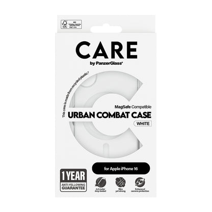 Coque MagSafe pour Apple iPhone 16, PanzerGlass, Care Urban Combat, Transparente Blanche