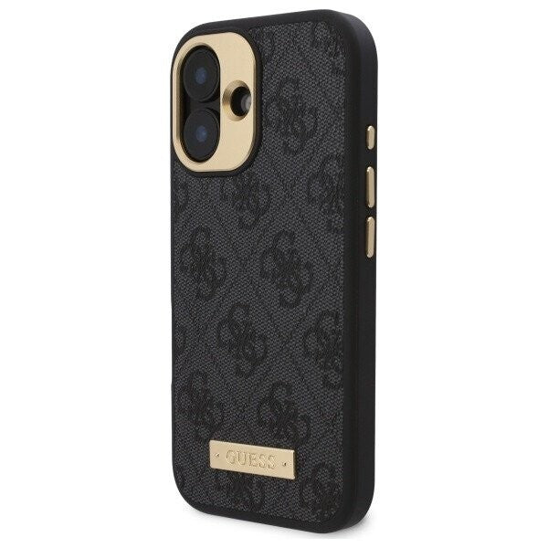 Custodia MagSafe per Apple iPhone 16 Plus, Guess, 4G Logo Plate, Nera