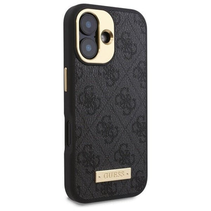 Custodia MagSafe per Apple iPhone 16 Plus, Guess, 4G Logo Plate, Nera