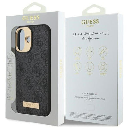 Custodia MagSafe per Apple iPhone 16 Plus, Guess, 4G Logo Plate, Nera