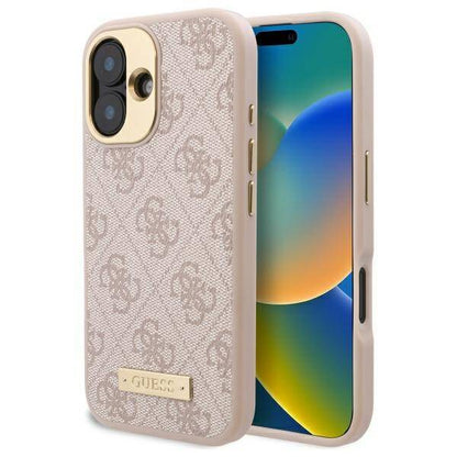 Custodia MagSafe per Apple iPhone 16 Plus, Guess, 4G Logo Plate, Rosa