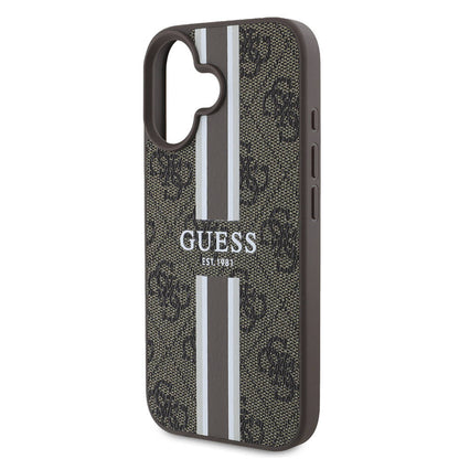Custodia MagSafe per Apple iPhone 16 Plus, Guess, 4G Printed Stripes, Marrone