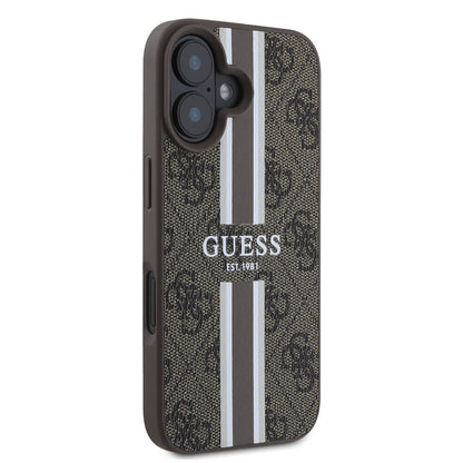 Custodia MagSafe per Apple iPhone 16 Plus, Guess, 4G Printed Stripes, Marrone