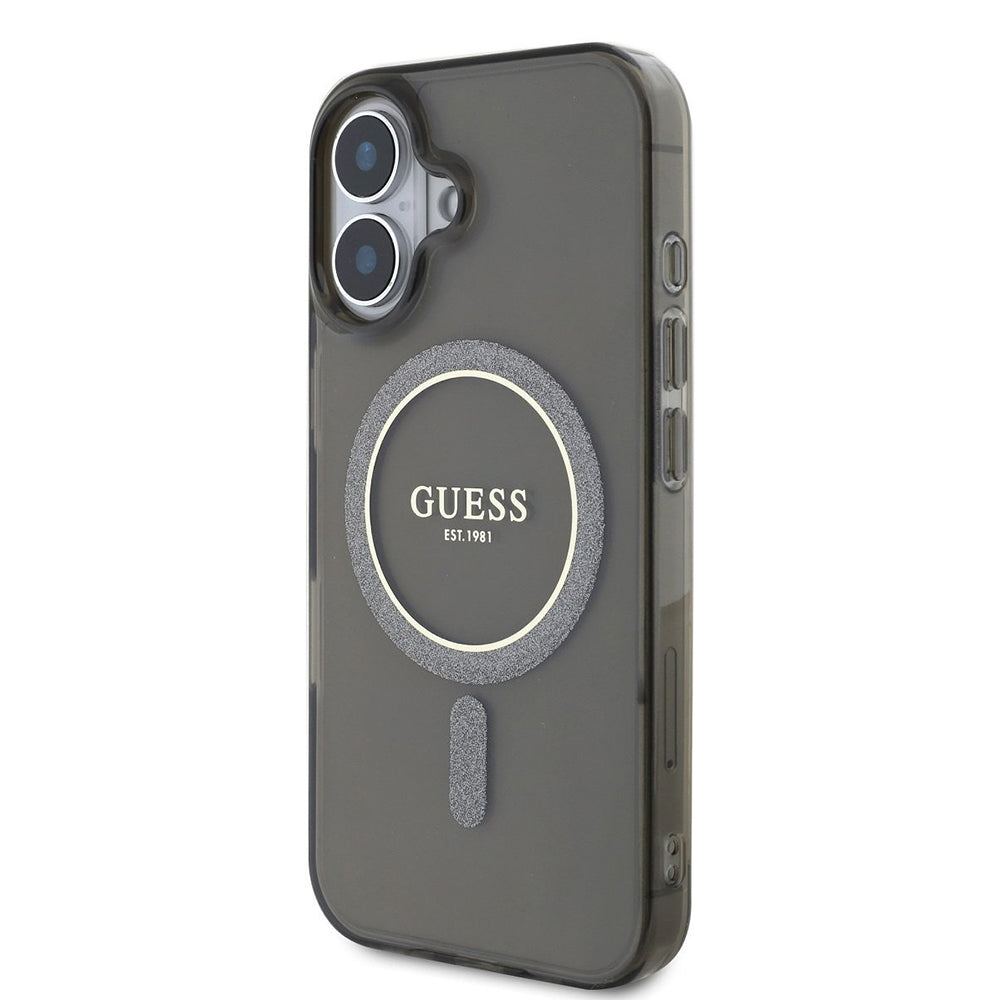 Étui MagSafe pour Apple iPhone 16 Plus, Guess, IML Glitter Circle, Noir