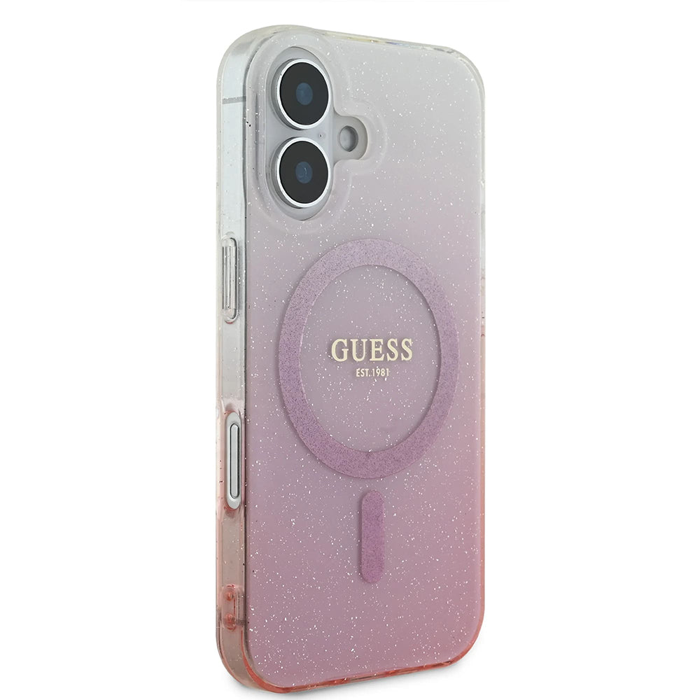 Coque MagSafe pour Apple iPhone 16 Plus, Guess, IML Glitter Gradient, Rose