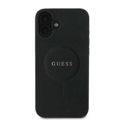 Étui MagSafe pour Apple iPhone 16 Plus, Guess, Saffiano Classic Logo, Noir