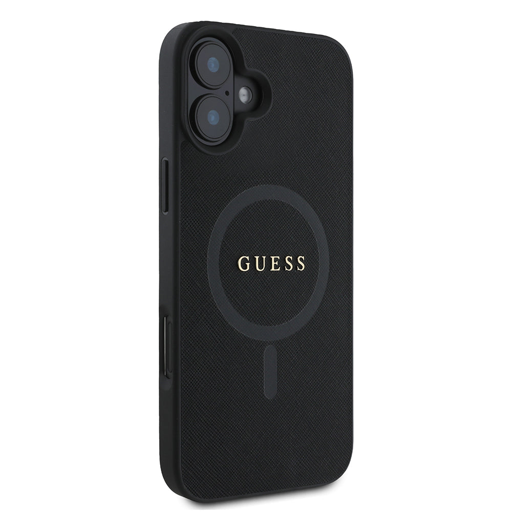 Étui MagSafe pour Apple iPhone 16 Plus, Guess, Saffiano Classic Logo, Noir