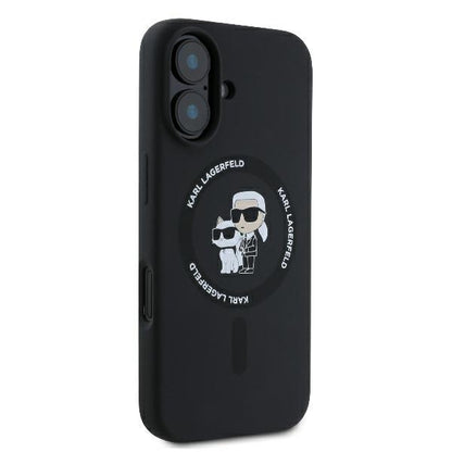 Custodia MagSafe per Apple iPhone 16 Plus, Karl Lagerfeld, Silicone Ring Karl & Choupette, Nera