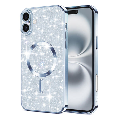 Custodia MagSafe per Apple iPhone 16 Plus, Techsuit, Luxury Glitter, Blu