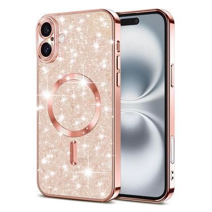 Custodia MagSafe per Apple iPhone 16 Plus, Techsuit, Luxury Glitter, Rosa Dorato