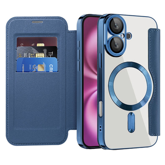 Coque MagSafe pour Apple iPhone 16 Plus, Techsuit, SmartMag Book, Bleue