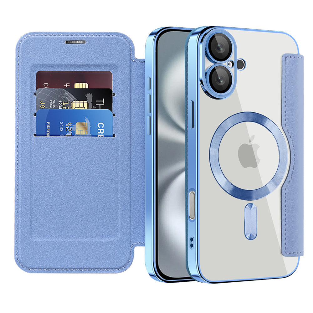Coque MagSafe pour Apple iPhone 16 Plus, Techsuit, SmartMag Book, Bleu