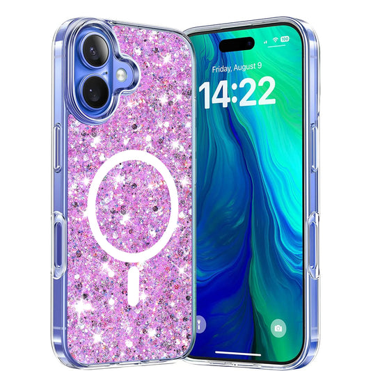 MagSafe-Hülle für Apple iPhone 16 Plus, Techsuit, Glitzernd, Magenta