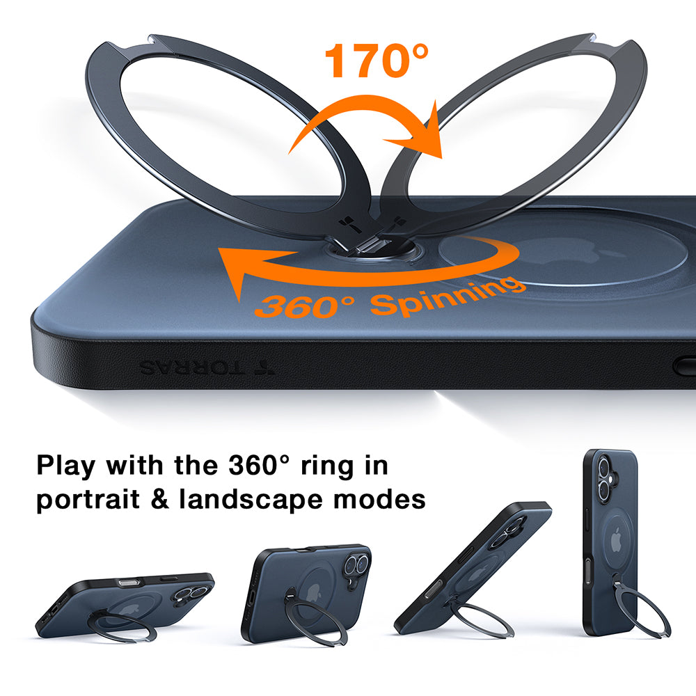 MagSafe Case for Apple iPhone 16 Plus, Torras, Ostand Spin, Black